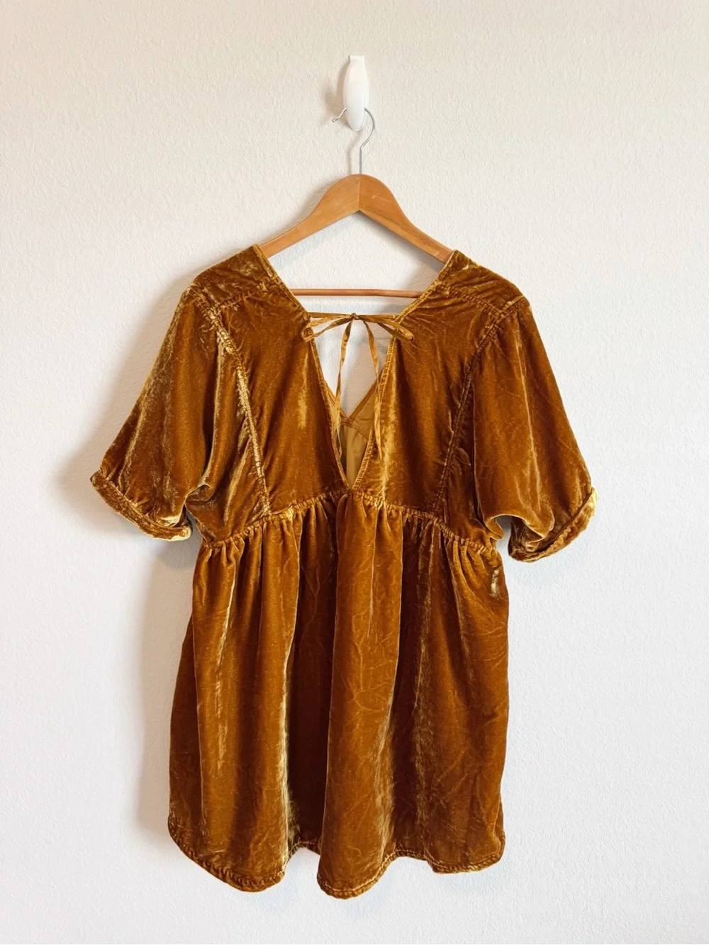 Free People Ivy Yellow Gold Velvet Mini Babydoll Swing Tunic Dress Size Medium